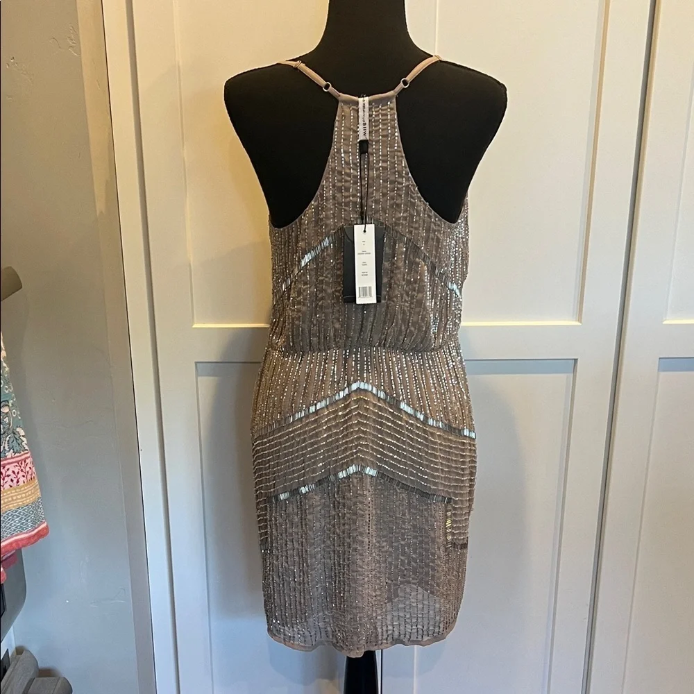NWT W118 by Walter Baker Beaded Taupe Brown Backless Destiny Dress Size 4 - Picture 12 of 16